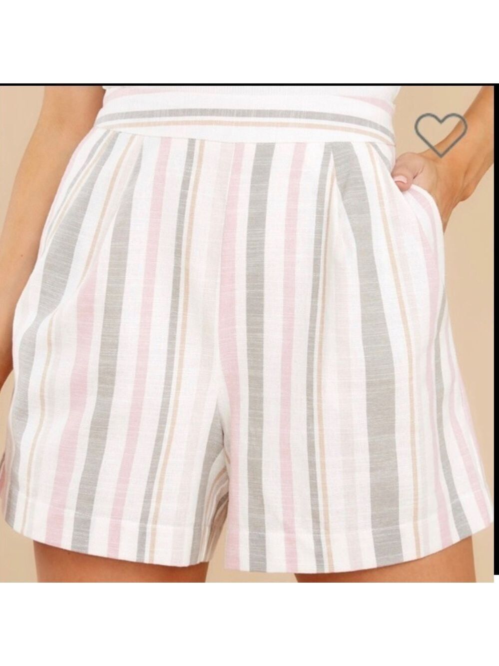 Lush cream striped linen zippered shorts brown and pinch nwt small